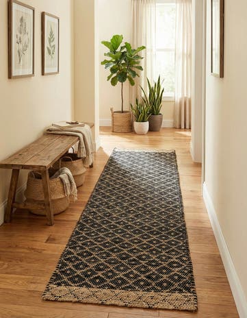 Black Hand Woven Chindi Trellis Runner Rug