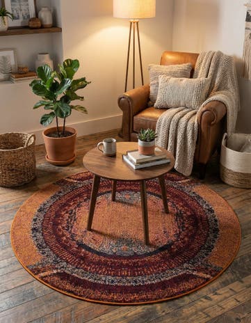Orange Washable Hyacinth Round Rug