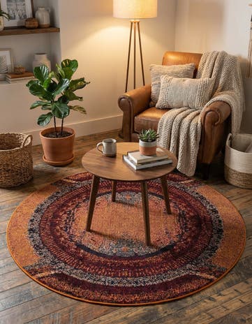 Orange Washable Hyacinth Round Rug