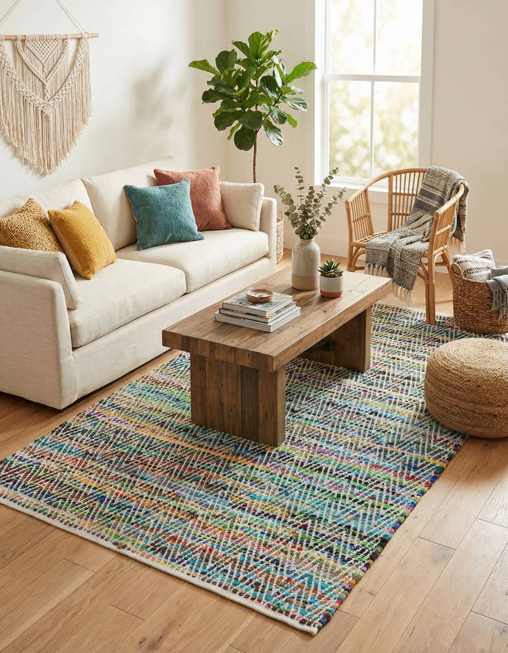 Detail image of 5' 1 x 8'  Hand Woven Chindi Chevron Rug