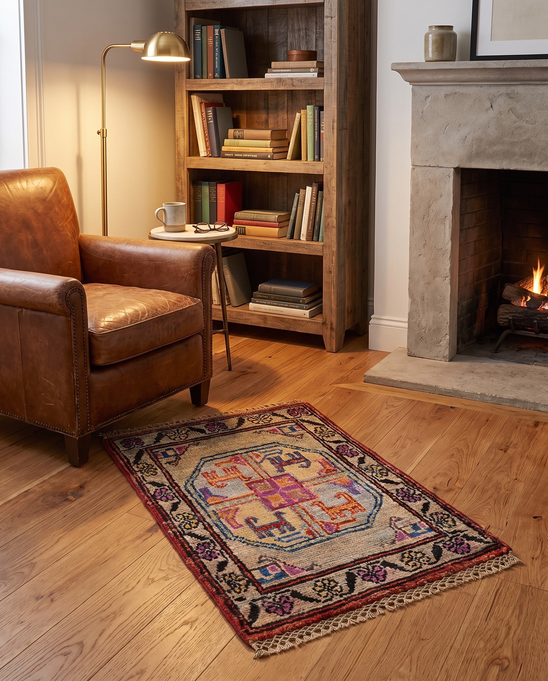1' 4 x 2' Hand Knotted Ziegler Rug