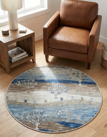 Blue Gray Gabbeh Round Rug