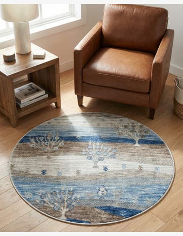 Blue Gray Gabbeh Round Rug