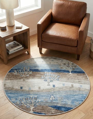 Blue Gray Gabbeh Round Rug