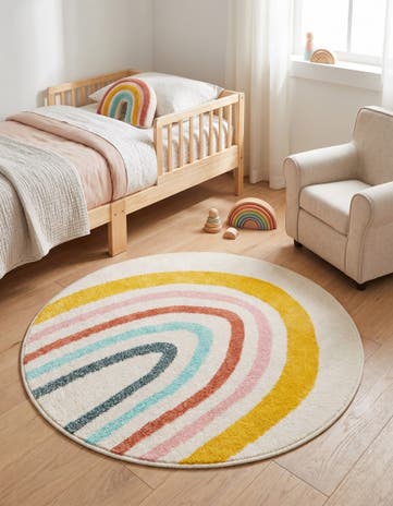 Ivory Rainbow Whimsy Kids Round Rug