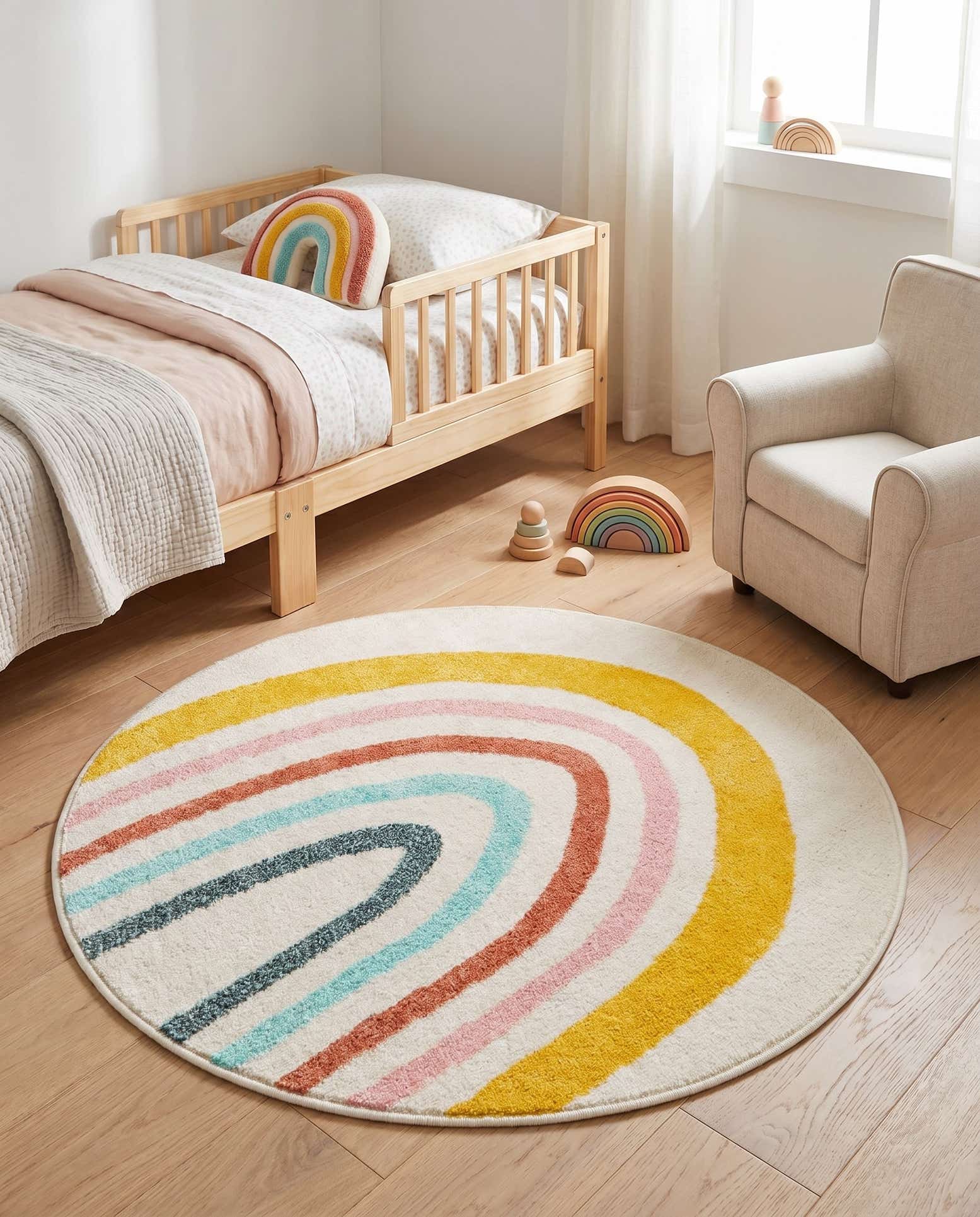 3' 3 x 3' 3 Rainbow Whimsy Kids Round Rug