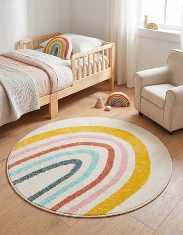 Ivory Rainbow Whimsy Kids Round Rug