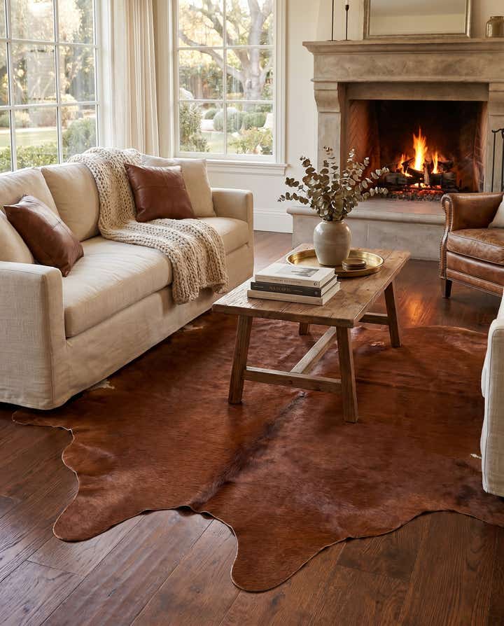 5' 7 x 6' 5 Cowhide Leather Rug