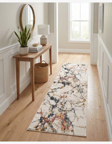 White Navy Gemstone Runner Rug