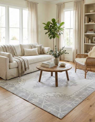white Gray Washable Timeless Square Rug