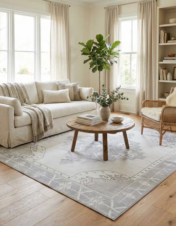 white Gray Washable Timeless Square Rug
