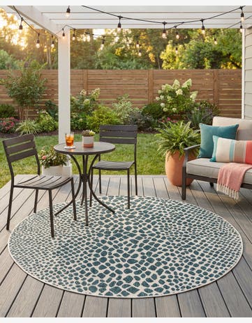 Teal Easy-Clean Jill Zarin Indoor / Outdoor Round Rug