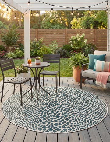 Teal Easy-Clean Jill Zarin Indoor / Outdoor Round Rug