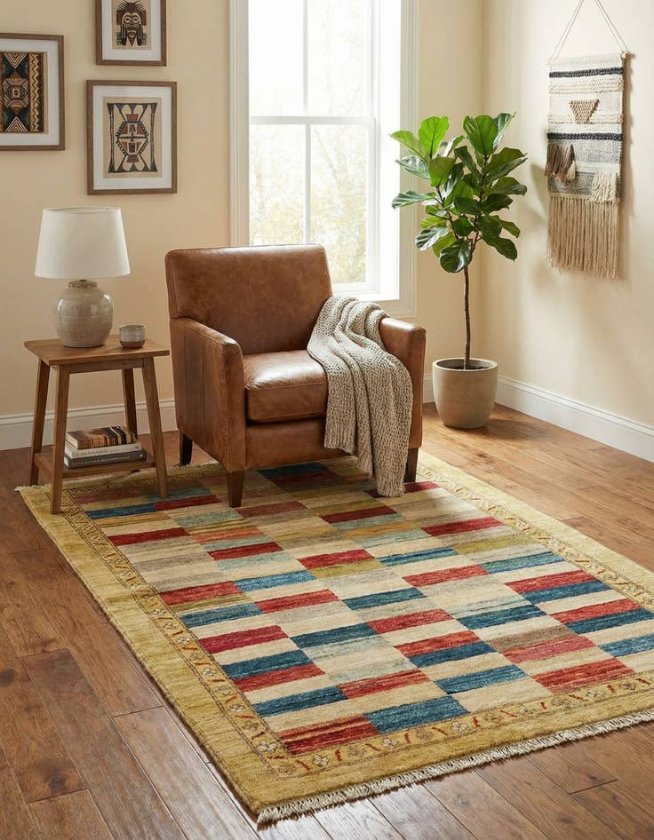 Detail image of 3' 4 x 5' Hand Knotted Kashkuli Gabbeh Wool Rug