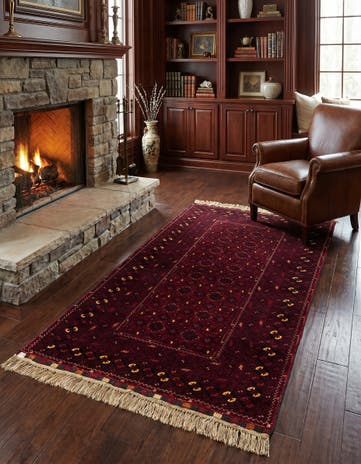 3' 7 x 6' 4 Hand Knotted Afghan Ersari Oriental Wool Rug