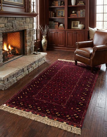 3' 7 x 6' 4 Hand Knotted Afghan Ersari Oriental Wool Rug