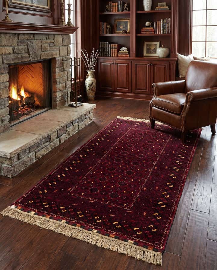 3' 7 x 6' 4 Hand Knotted Afghan Ersari Oriental Wool Rug
