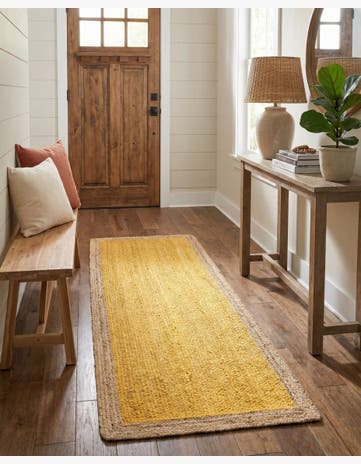 Yellow Handmade Braided Jute Runner Rug