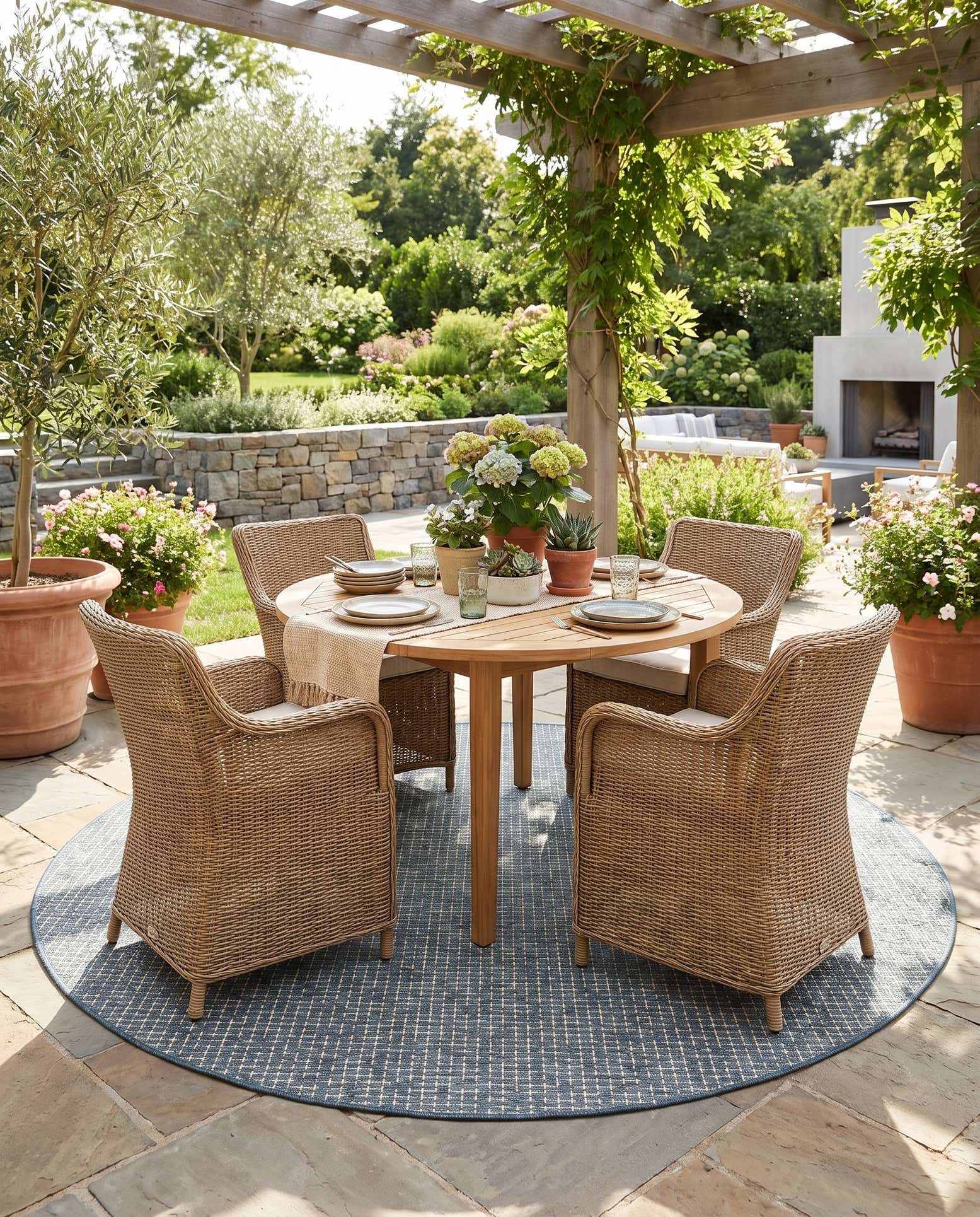 7' 10 x 7' 10 Easy-Clean Checkered Indoor / Outdoor Round Rug