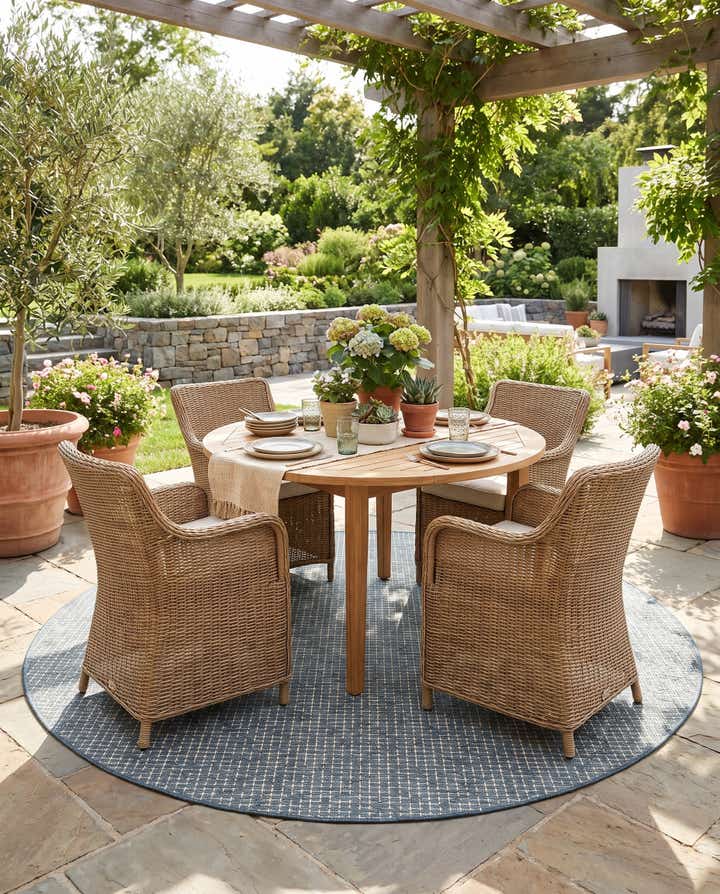 7' 10 x 7' 10 Easy-Clean Checkered Indoor / Outdoor Round Rug