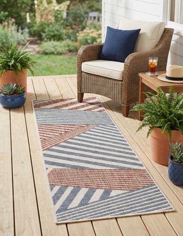 Blue Easy-Clean Jill Zarin Indoor / Outdoor Runner Rug