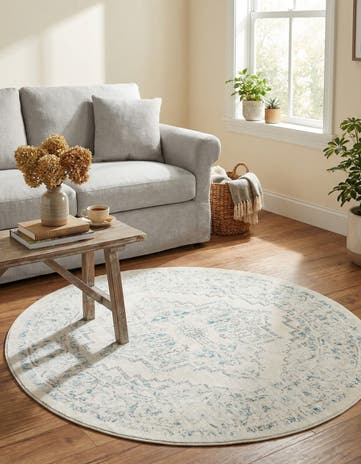 Beige New Vintage Round Rug