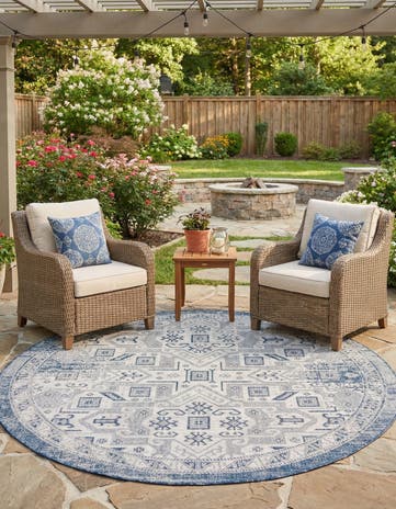 7' 10 x 7' 10 Easy-Clean Aztec Indoor / Outdoor Round Rug