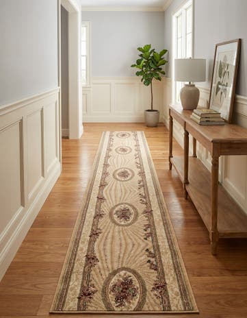 Ivory Tabriz Design Runner Rug