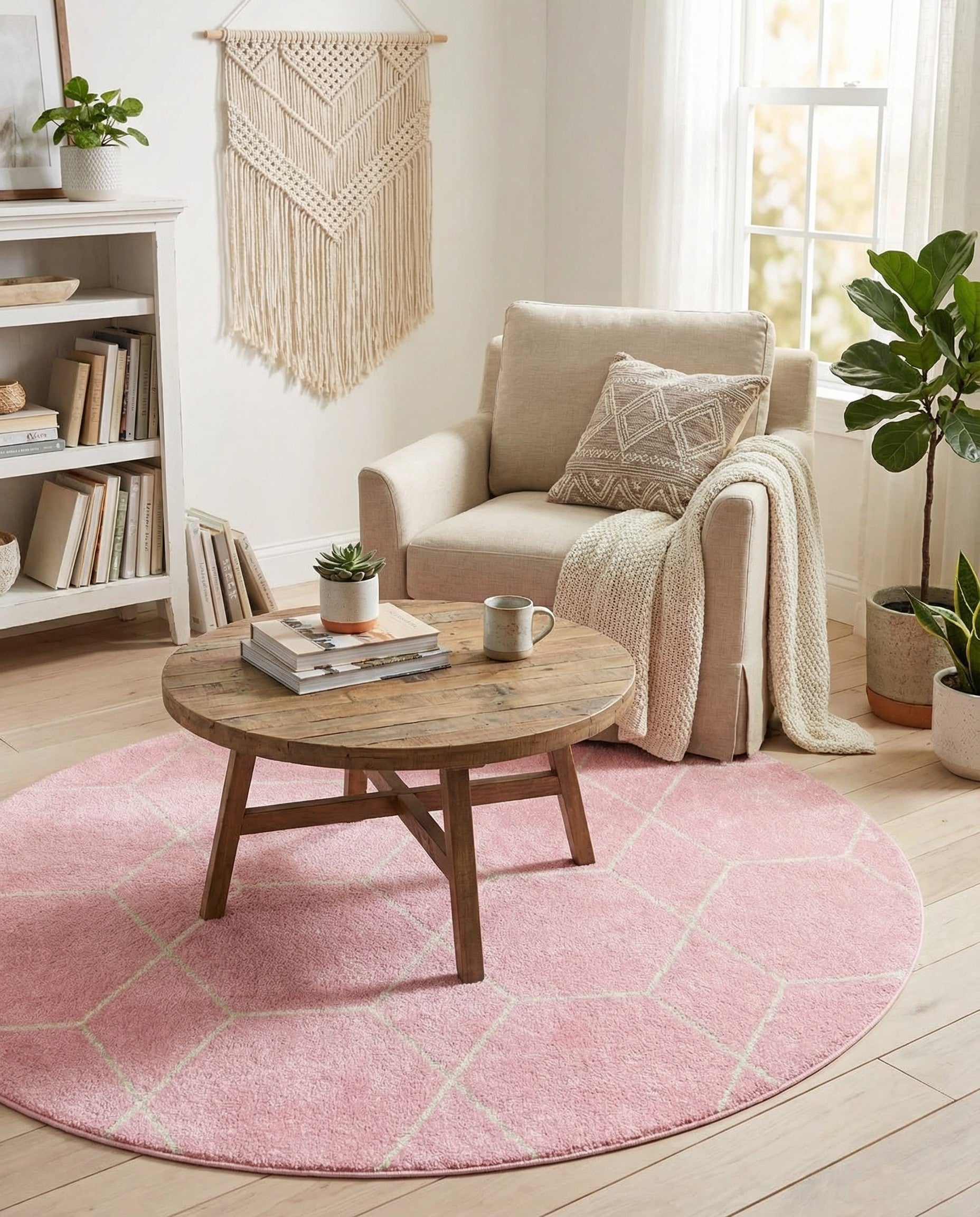 5' 3 x 5' 3 Lattice Frieze Round Rug