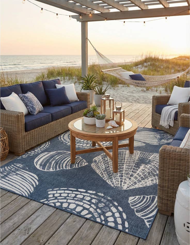 Detail image of 7' 10 x 10'  Washable Coastal Indoor / Outdoor Rug