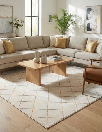 White and Gold Vogue Geo Square Rug