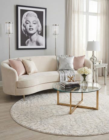 White Silver Marilyn Monroe™ Glam Dahlia Round Rug