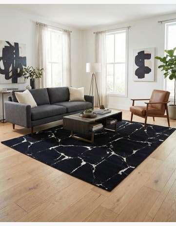 Navy Blue and Silver Vogue Geo Rug