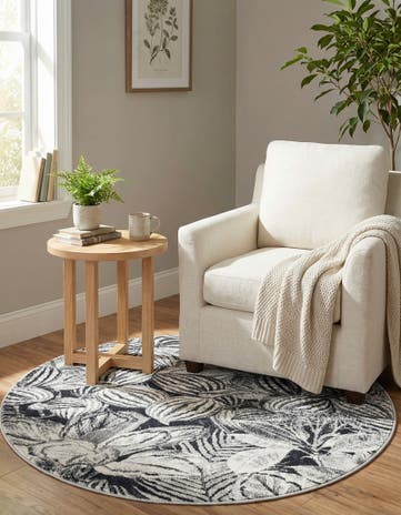 Charcoal Blossom Round Rug