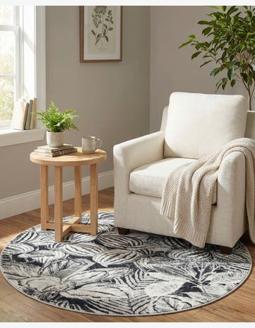 Charcoal Blossom Round Rug