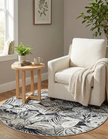 Charcoal Blossom Round Rug