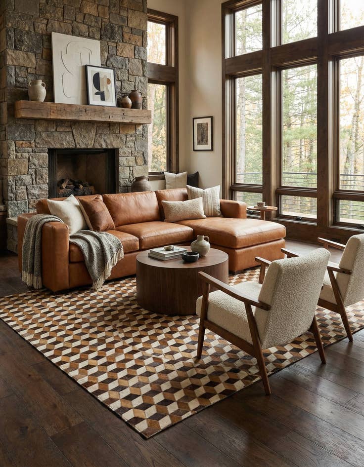 Detail image of 5' 1 x 8' Cowhide Leather Rug