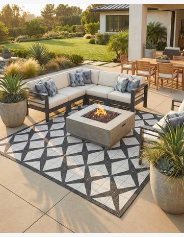 Black and White Easy-Clean Modern Indoor / Outdoor Square Rug