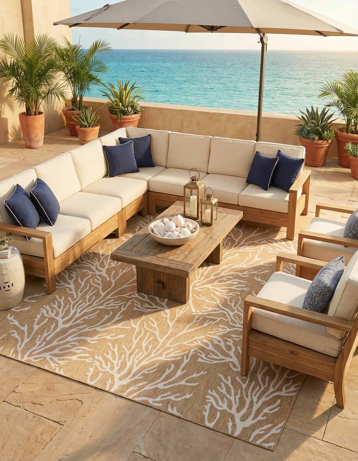 Detail image of 10' x 10'  Washable Coastal Indoor / Outdoor Square Rug