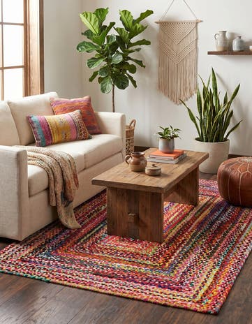 5' 1 x 8' Handmade Braided Chindi Rug