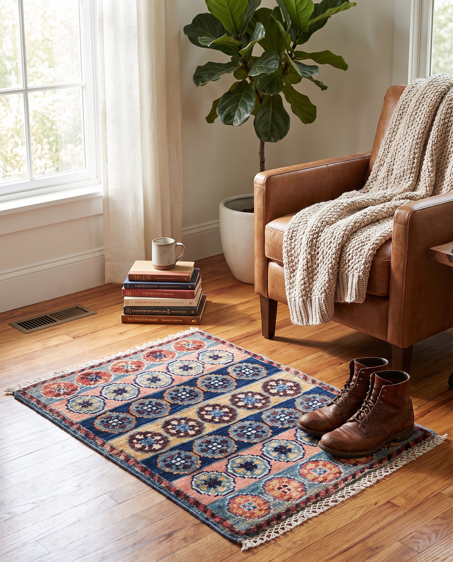 1' 4 x 2' Hand Knotted Ziegler Rug