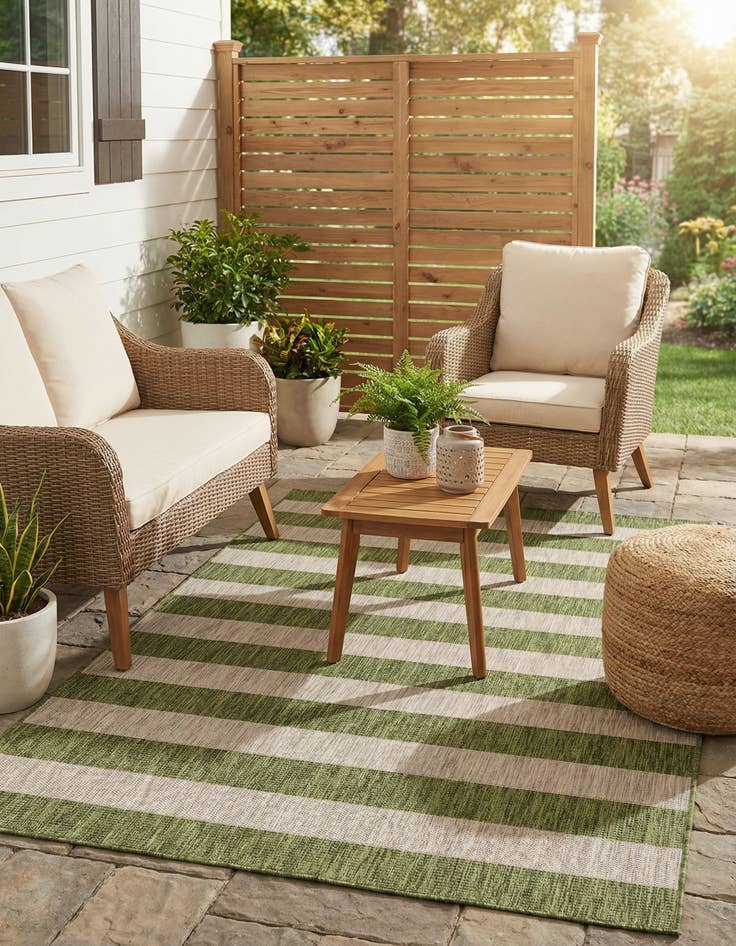 Detail image of 4' x 6'  Washable Striped Indoor / Outdoor Rug