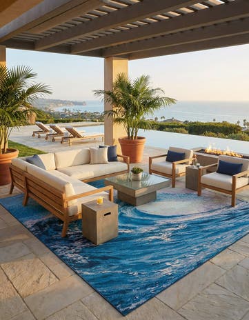 Blue Easy-Clean Modern Indoor / Outdoor Square Rug