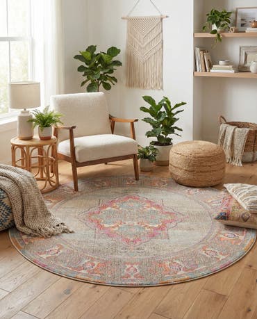  6' x 6'  Washable Fleur Round Rug