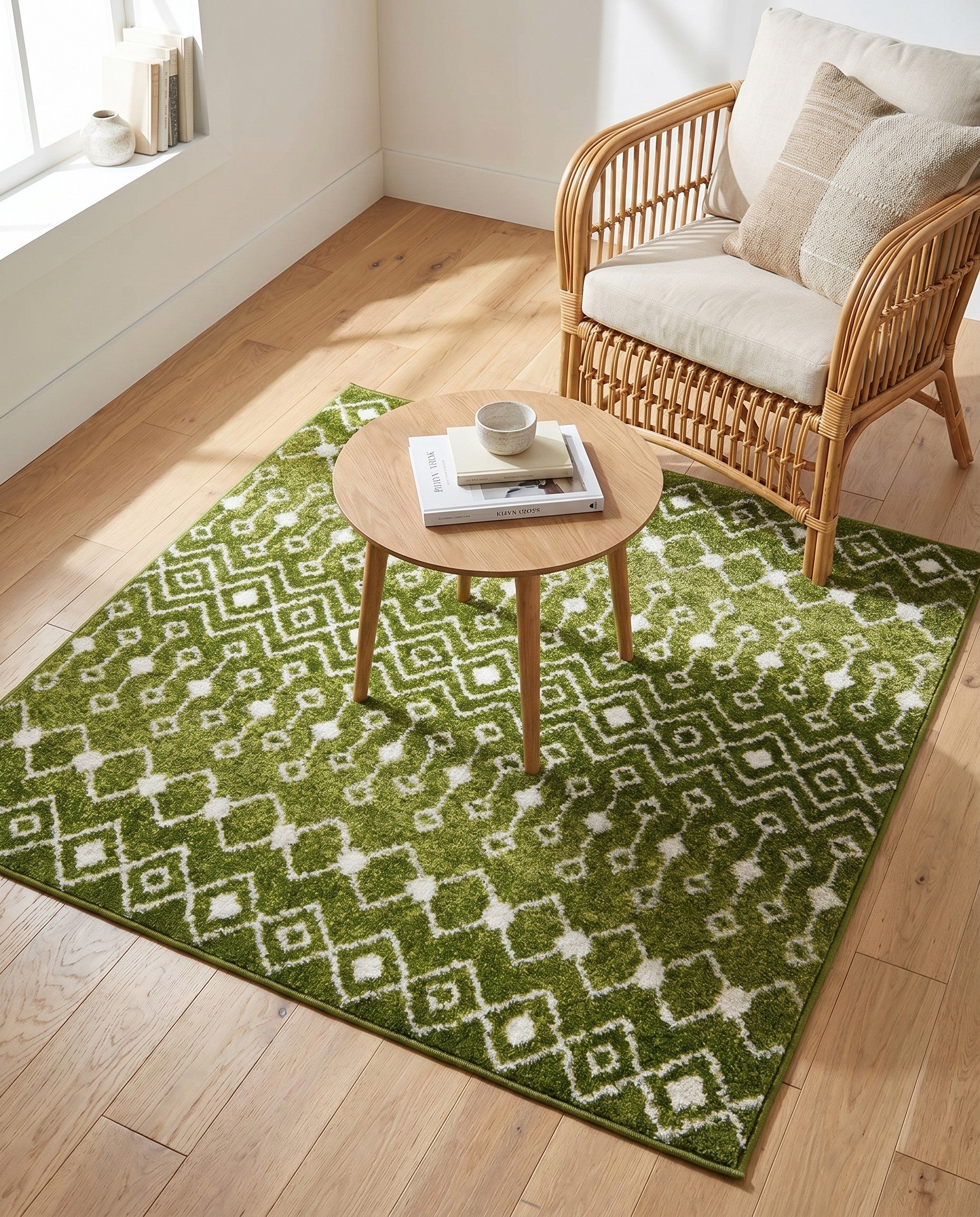 Green Moroccan Trellis Square Rug