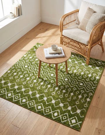 Green Moroccan Trellis Square Rug