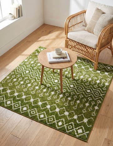 Green Moroccan Trellis Square Rug