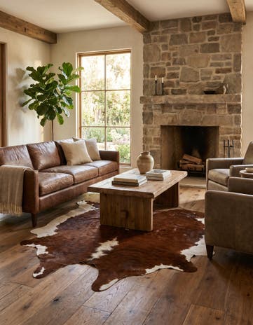 7' x 7' 1 Cowhide Leather Square Rug