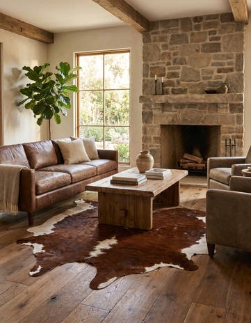 7' x 7' 1 Cowhide Leather Square Rug