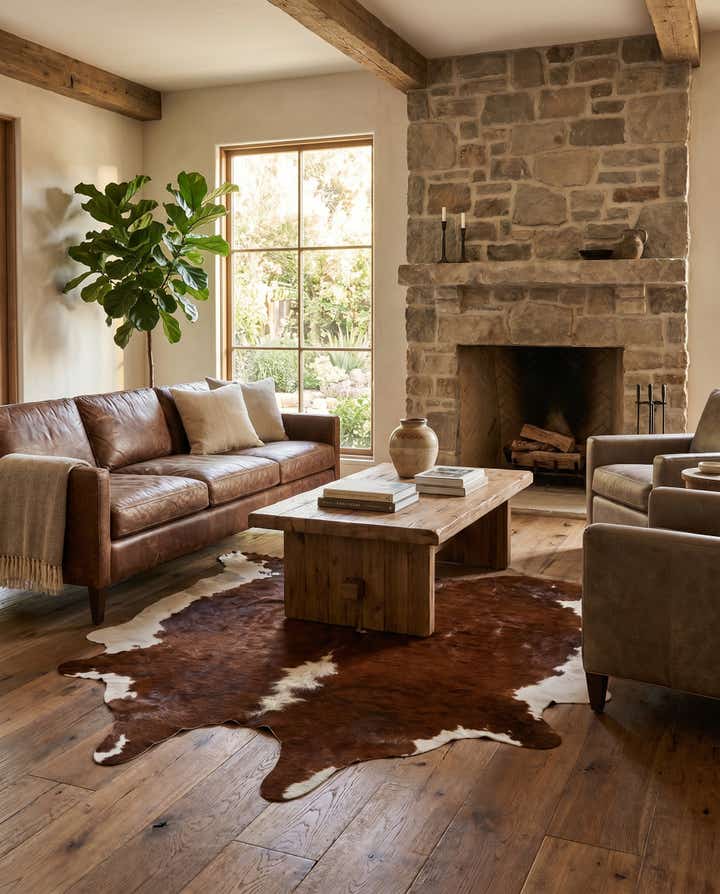 7' x 7' 1 Cowhide Leather Square Rug